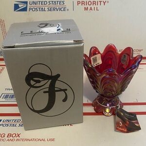 Fenton Red Iridescent Carnival Glass Tulip Vintage Votive Candle Holder New